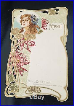 10 Menus Cartonnes 1900 Art Nouveau Femme Pernot