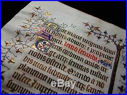 1370 Médiévale Parchemin, Superbe feuille Enluminé, Manuscript Vellum. S65