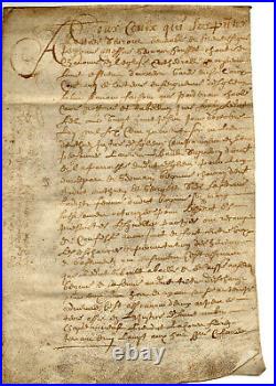1680. Document manuscrit historique 4 pages sur vélin (peau de truie)