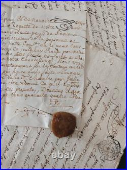 1741-752 Lot de vieux papiers, Parchemins Entrages (04) Magnifique cachet