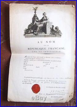 1799 BEAU ET RARE PASSEPORT AUTOGRAPHE DE Barras president du directoire