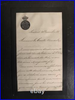 1885 lettre autographe de la reine Isabelle d'Espagne suite au décès du roi