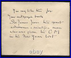 1938 Autographe Lettre Sir James Jeans Astronomer & Scientist Pour Lord Ponsonby