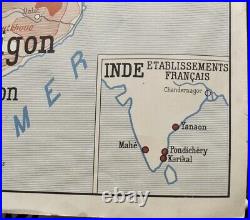 1949 Antique Map Carte d'école Rossignol Madagascar Réunion Indochine Française