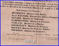 28 Juin 1848. Affiche. Dépêche télégraphique. Gal Cavaignac. Conseil. Ministère