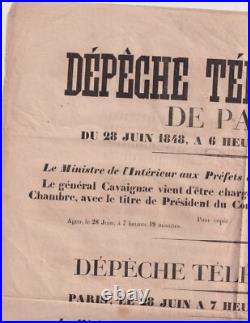 28 Juin 1848. Affiche. Dépêche télégraphique. Gal Cavaignac. Conseil. Ministère
