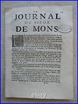 4 DOCS JOURNAL DU SIEGE DE MONS + Vers au Roi sur la prise de MONS, 1691