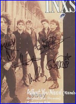 5 Autograph Signed Group INXS sur Pochette LP MAXI 45T What You Need 1985