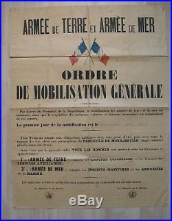 AFFICHE ORIGINALE MOBILISATION GENERALE 1914 ww1