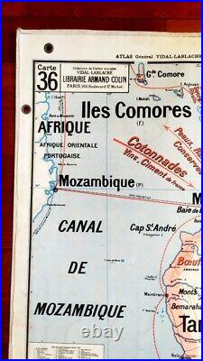 AFFICHE SCOLAIRE CARTE VIDAL LABLACHE N° 36 INDOCHINE MADAGASCAR Années 50/60