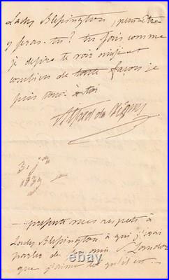 ALFRED DE VIGNY rend visite au compte d'ORSAY lettre autographe cachet