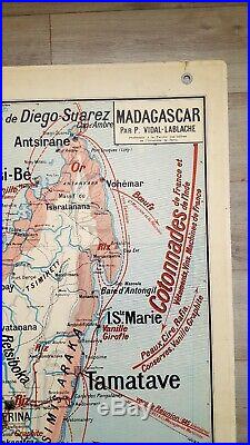ANCIENNE RARE CARTE SCOLAIRE INDOCHINE/MADAGASCAR N° 36/36B Vidal/Lablache