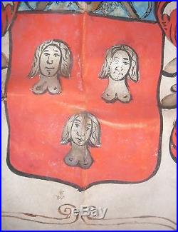 ARMOIRIES LE PENNEC. De Gueules à 3 Bustes de Femmes dArgent échevelées dOr. 1660