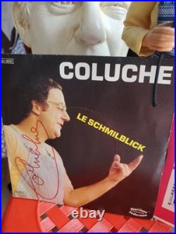 AUTOGRAPHE de COLUCHE SUR Disque 45 Tours Le Schmilblick