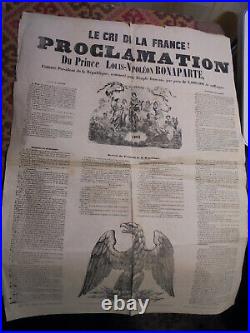 Affiche 1852 Proclamation Prince Louis-Napoleon Bonaparte Président de la Républ