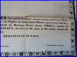 Affiche 1858/ANNONCE CONVOI MORTUAIRE GIVET ST HILAIRE /40x52