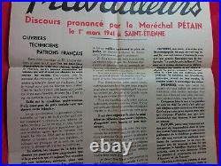 Affiche 1941/Discours PÉTAIN a St Etienne/appel aux travailleurs/WW2/59x40