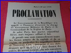 Affiche 1944/Proclamation de KOENING/LIBÉRATION DE PARIS/WW2/32x44