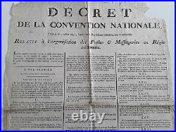 Affiche DECRET convention Nationale 1793/Organisation des POSTES /2parties