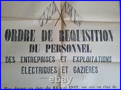 Affiche MAI 1947 /WW2/ ORDRE DE RÉQUISITION DU PERSONNEL GAZIER ET ÉLECTRICIENS