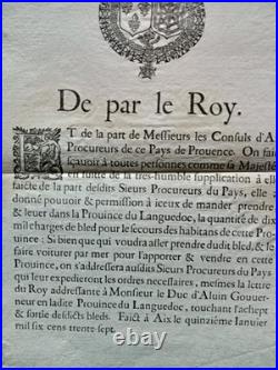 Affiche Placard Époque Louis XIII 1637 Provence Aix Languedoc Duc D'aluin