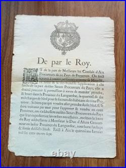 Affiche Placard Époque Louis XIII 1637 Provence Aix Languedoc Duc D'aluin