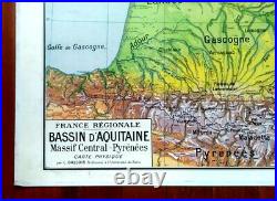 Affiche Scolaire Carte Vidal Lablache N° 63 Region Aquitaine. Tres Bon Etat