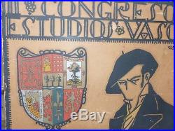 Affiche ancienne congrès des étudiants Basques juillet 1920 Pampelune