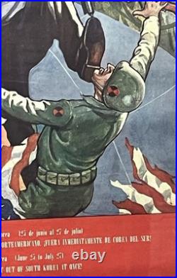 Affiche litho Propagande Internationale contre Américain en Corée du Sud 1969