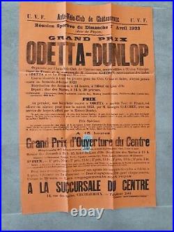 Affiche vélo course Chateauroux Odetta Dunlop 1923 oblitération typographique
