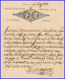 Alexandre BRONGNIART Certificat de travail signé Joseph LERICHE Sèvres