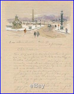 Alfred-Georges HOEN (1869-1954), peintre lettre illustrée aquarelle 1847 Melcher