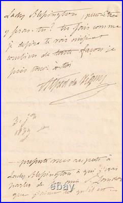 Alfred de VIGNY Lettre autographe signée au comte d'ORSAY- Dandysme