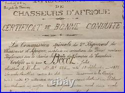 Algérie certificat de bonne conduite chasseur d'Afrique Cheval 1901 Jules Becot