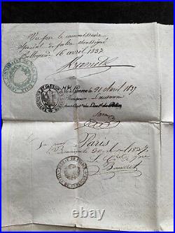 Ancien passeport 1837 du sénateur KERGARIOU époque Louis Philippe cachet Genève