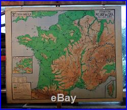 Ancienne carte géographie scolaire vidal lablache Colin 3 France relief