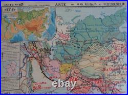 Ancienne carte scolaire Asie. Inde. Chine. Iran. Japon. Siam. Indo N° 22