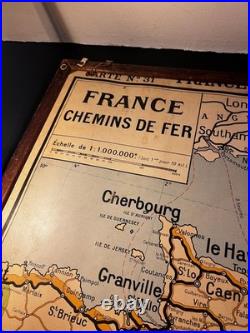 Ancienne carte scolaire France Chemins de fer & Voies navigables 120×100 cm