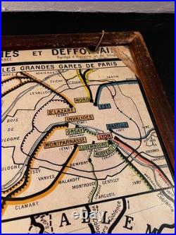 Ancienne carte scolaire France Chemins de fer & Voies navigables 120×100 cm