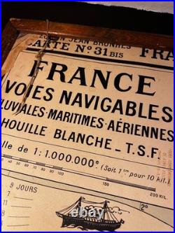 Ancienne carte scolaire France Chemins de fer & Voies navigables 120×100 cm