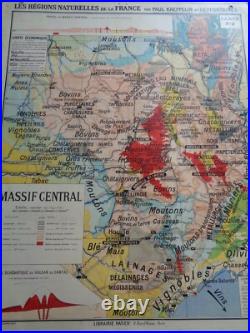 Ancienne carte scolaire France. Massif Central. Auvergne. Rhone. Midi N° 2