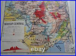 Ancienne carte scolaire France. Massif Central. Auvergne. Rhone. Midi N° 2