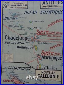 Ancienne carte scolaire Guyane. Nouvelle Calédonie. Antilles. Martinique N 37