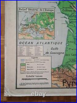 Ancienne carte scolaire Vidal Lablache, 1940/50, 3 France relief