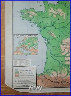 Ancienne carte scolaire Vidal Lablache, 1940/50, 3 France relief