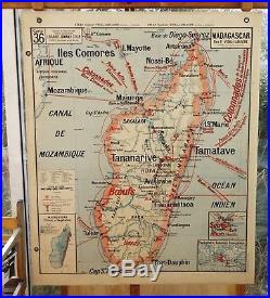 Ancienne carte scolaire géographie vidal lablache Colin 36 Madagascar Indochine