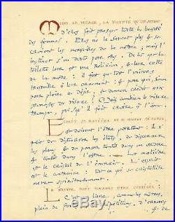 André SUARES, joli manuscrit autographe sur l'Homme et la Nature