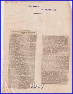Année 1920. Tunnel sous la Manche. Jonnard. Bertin. Rapport. Tapuscrit. 52 pages