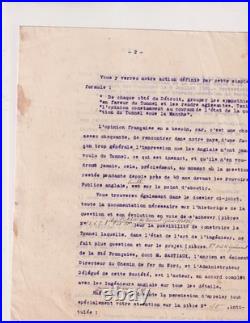 Année 1920. Tunnel sous la Manche. Jonnard. Bertin. Rapport. Tapuscrit. 52 pages