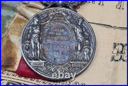 Antique 1878 Médaille argent massif actes dévouement diplôme PERRIER E. 16 ans